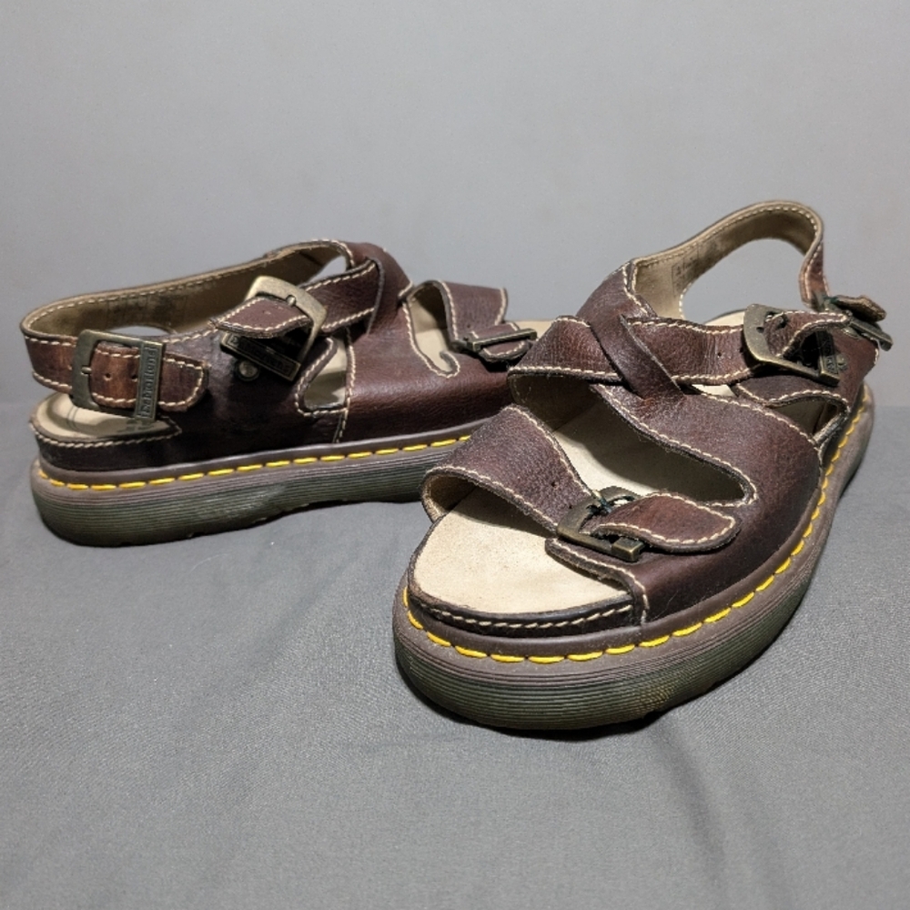 Vintage Dr. Martens Brown Leather T strap Triple buckle Sandals women's size 10